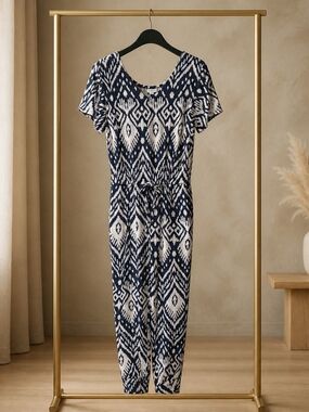 LuLaRoe Navy and White Patterned Jumpsuit